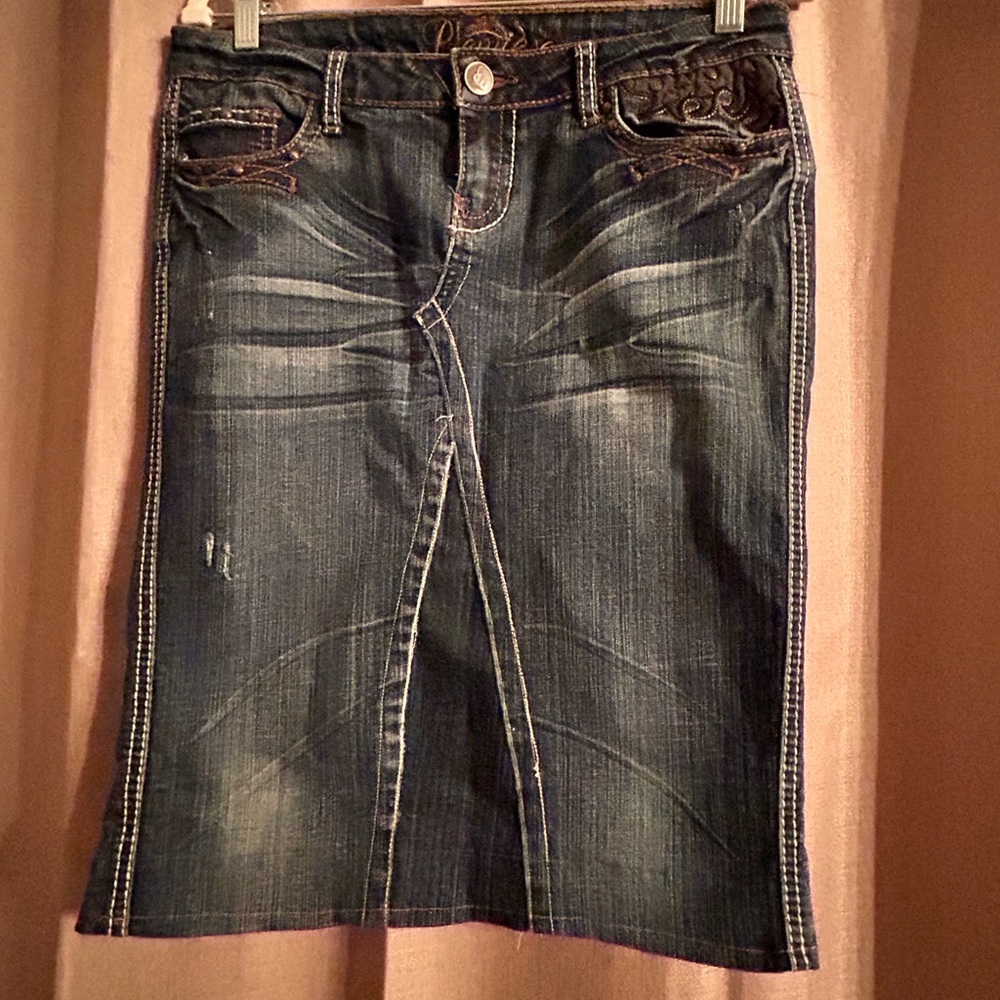 Premiere by Rue 21 Denim Skirt with Embroidered & metal embellishment size 9/10